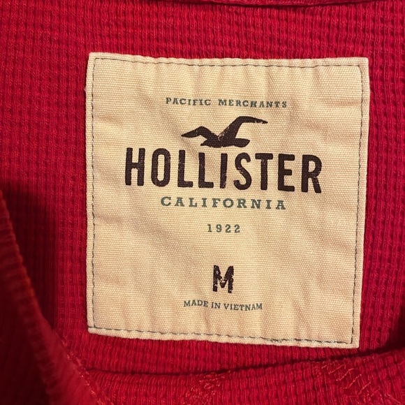 •HOLLISTER•MENS RED THERMAL RIBBED CREWNECK LONG SLEEVE LOGO SHIRT SIZE MEDIUM - Picture 6 of 7